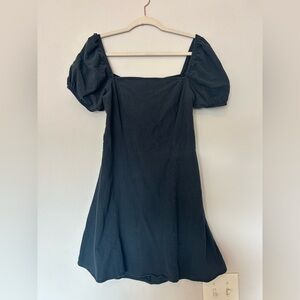 Black Puff Sleeve Mini Tie-Back Dress